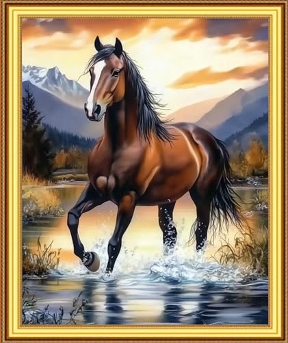Image of Foxnyart Stamped Cross Stitch Kits Full Range of Embroidery Needlework Starter Kits for Beginners Adults 11CT Embroidery Patterns Art Crafts DIY Needlepoint Kit-A Galloping Horse 16x20 inchs