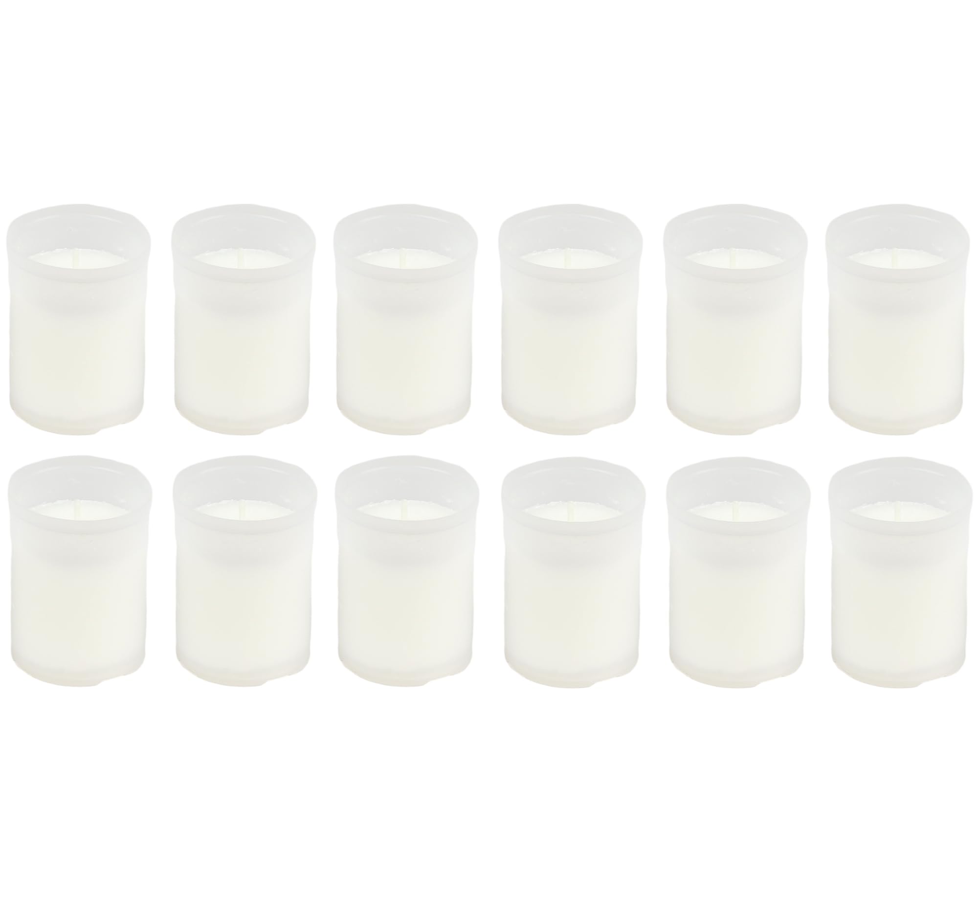 Paquete de 12 Velones pequeños Litúrgicos Blancos de Parafina - 6.5x5 cm, 24 Horas de Duración, Mecha de Algodón Puro, Sin Perfume, con Envase Protector