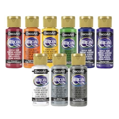 Image of DecoArt Americana Acrylic Paint Set - Color Wheel & Color Theory Collection, 9 Bottles (2 fl oz) - Art and Craft Acrylic Paints for Canvas, Wood, and More