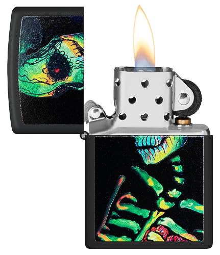 Image of Zippo Glowing Skull Design Black Matte Black Light, Windproof Pocket Lighter, Refillable, (BIS Certified)