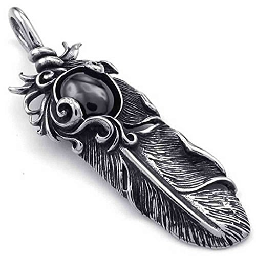 Chaîne collier acier inoxydable anti-allergie avec pendentif plume noir rétro résistant à l'eau