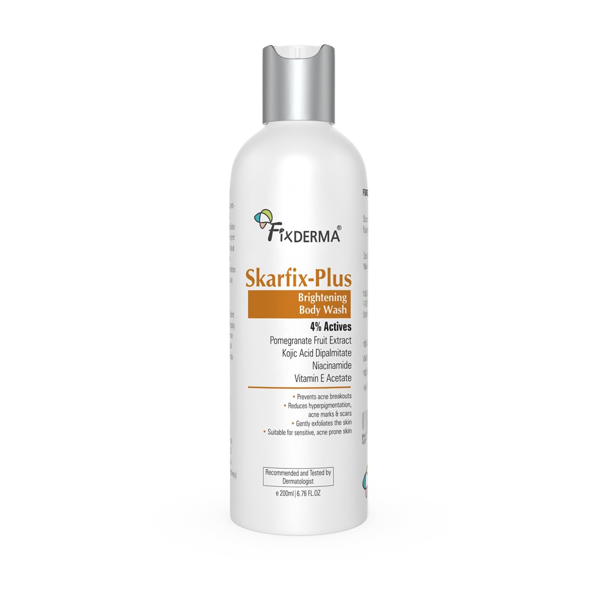 Fixderma Skarfix Plus Body Wash with Kojic Acid Dipalmiate, Pomengranate fruit extract, Niacinamide Acid & Vitamin E Acetate | Gentle Exfoliating Shower Gel | Improves Skin Tone | Body Wash for Women & Men -200ml-image-9
