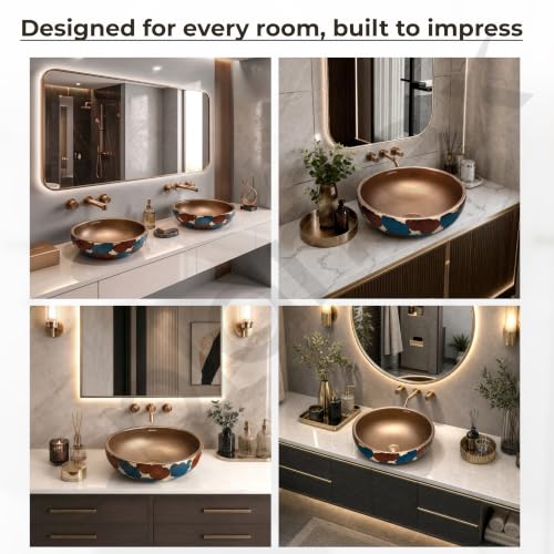 Image of Plantex Ceramic Countertop Wash Basin /Basin for Bathroom /Designer Basin for Home /Office /Restaurant (Bronze - 16.5 x 16.5 x 6 Inch)