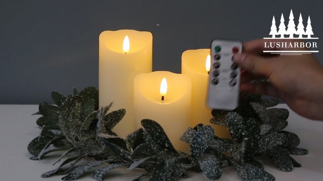 Image of LUSHARBOR Flameless Candles with Remote, Battery Operated Real Wax LED Flickering Candles with Timer, Fake Electric Candles for Christmas Party Room Home Decor, Set of 3 (Ivory)