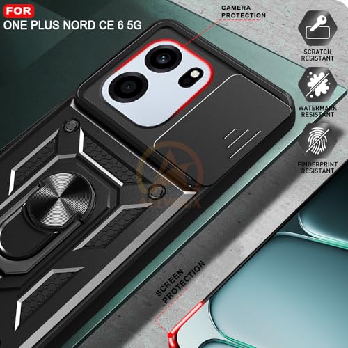 Image of Armor Bumper Back Cover Case for OnePlus Nord CE 6 5G Rotating Camera Cover, Ring Holder & Kickstand | Heavy Duty & 360 Degree Protection Back Cover for OnePlus Nord CE 6 5G (Black)