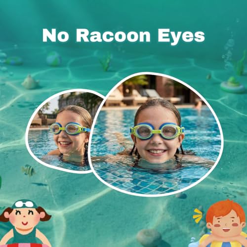 Image of BURNLAB Swimming Goggles for Kids, Clear Vision Pool Goggles for Boys & Girls, Easy Adjustable Strap (Blue and Green)