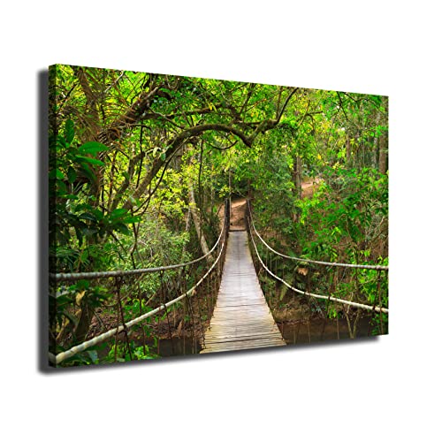INGENIA HOME Cuadro lienzo canvas Puente colgante en la selva con efecto profundidad - Alta resolución – Varias medidas (60_x_40_cm)