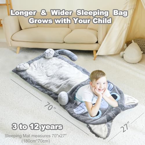 Image of Kid Sleeping Bag with Pillow - Larger Nap Mat - Plush Slumber Bag for Boys Girls Daycare Preschool Kindergarten Birthday Gift Travel Sleepover Ages 3-12 Years