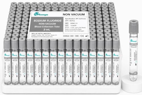 Image of Dr.Manya Sodium Fluoride Blood Collection Tube 2ml Non Vacuum | Grey Cap Glucose Collection Tube | Sterile Blood Sample Collection Tube | Laboratory, Hospital & Diagnostic Use | Pack of 100