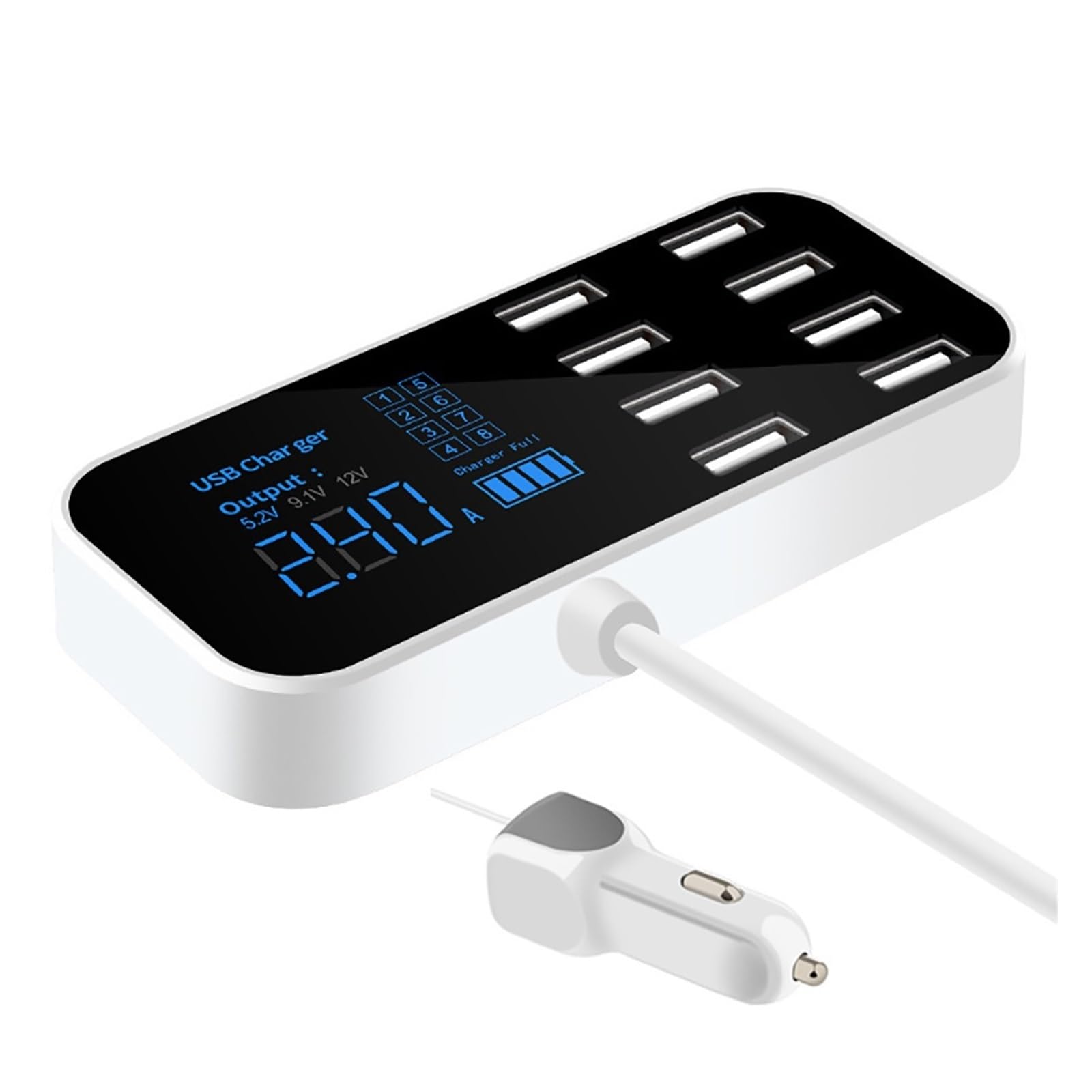 Wieloportowa ładowarka USB 8-portowa stacja ładująca do zapalniczki samochodowej z wyświetlaczem LCD Ultracienka ładowarka samochodowa Uniwersalna kompatybilność