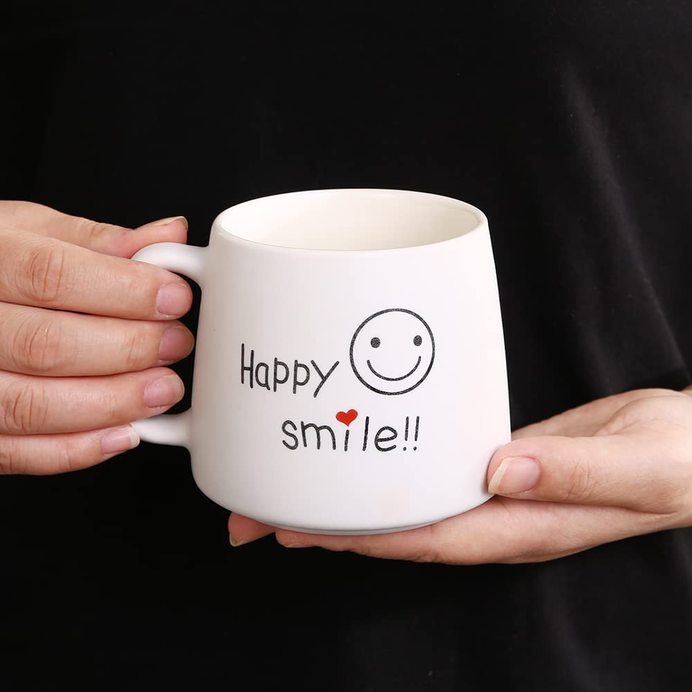 Buy Zain Cups for Tea Coffee 350 ml Ceramic White Happy Smile