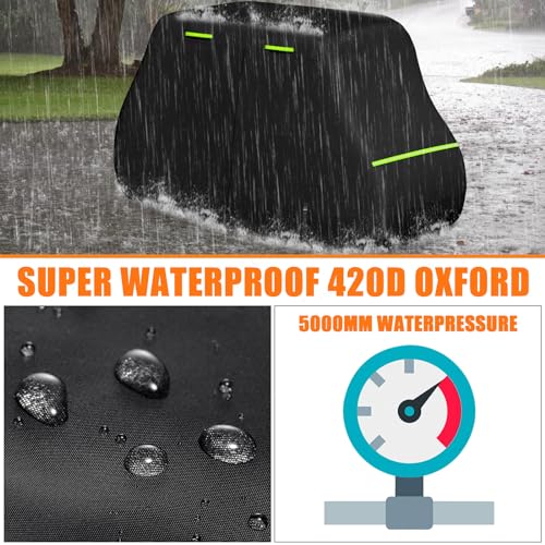 Image of 420D Car Cover Compatible with Chrysler /Polaris GEM e4 4 Seater Neighborhood Electric Vehicle, All-Weather Protection Waterproof Car Cover for 4 Person Golf Cart Enclosure