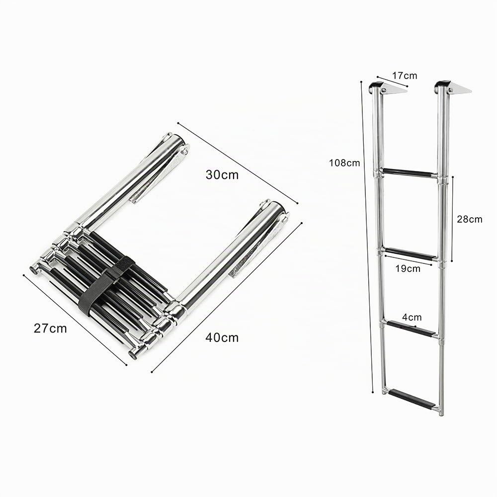KAOLALI Scaletta Telescopica per Imbarcazioni Marine, In Acciaio Inox 2 3 4 Gradini Pieghevole per Barca Yacht Nave Portata 150 kg(4 gradini)