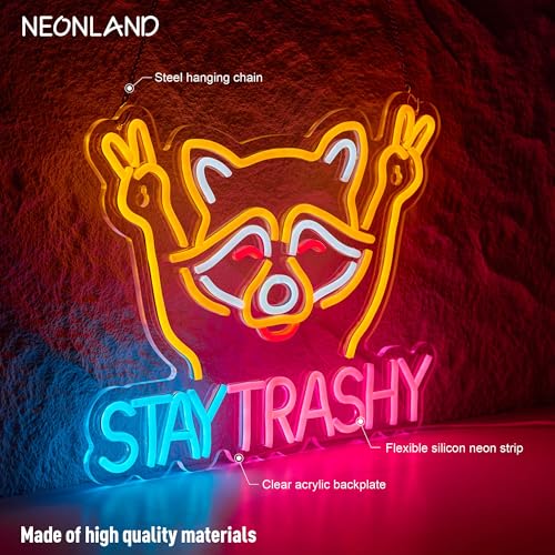 Image of Stay Trashy Racoon Neon Sign for Wall Decor LED Light USB Powered Dimmable Art Signs for Bar Pub Store Man Cave Kids Room 16.2 X 12.6 inch