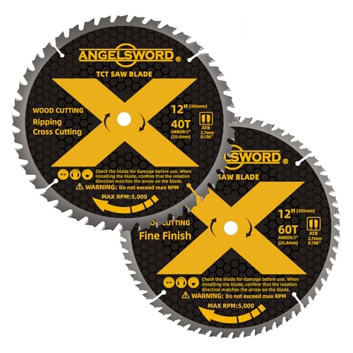 ANGELSWORD 12 Inch Miter Saw Blade, 40T for Ripping, Cross Cutting&60T for Fine Finish Wood Cutting, 2pack