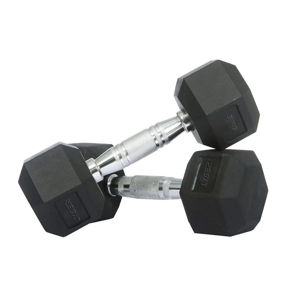 LYGER 5 Kg Pair Rubber Coated Professional Hexa Dumbbell Set Fixed Weight Dumbbell (10 kg) (B0D7HF3WDX) Amazon Price History, Amazon Price Tracker
