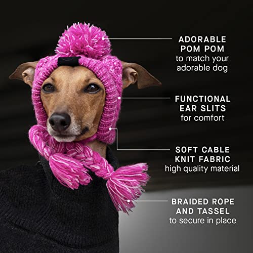 Canada Pooch Pom Pom Winter Dog Protection Hat - Knitted Warm Dog Beanie | Cozy Dog Cap With Tassel, Keeps Dogs Comfy On Cold Days, Breathable Ear Slits, Great For Dogs Pink/S #TOP3