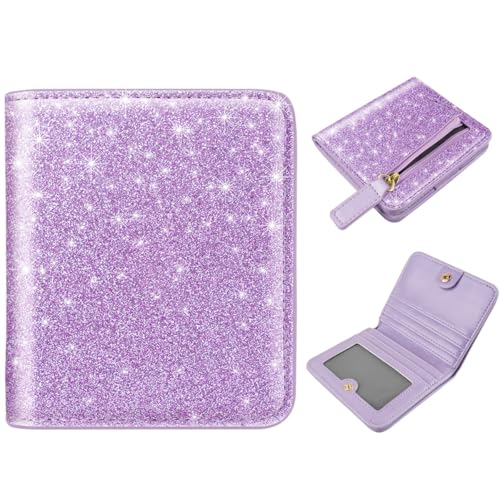 Image of Small Womens Glitter Wallet Thin Credit Card Holder Pocket | Compact Women Slim RFID Blocking Bling Wallets Bifold Ladies Mini Purse Pocket for Travel & Daily Use, Purple