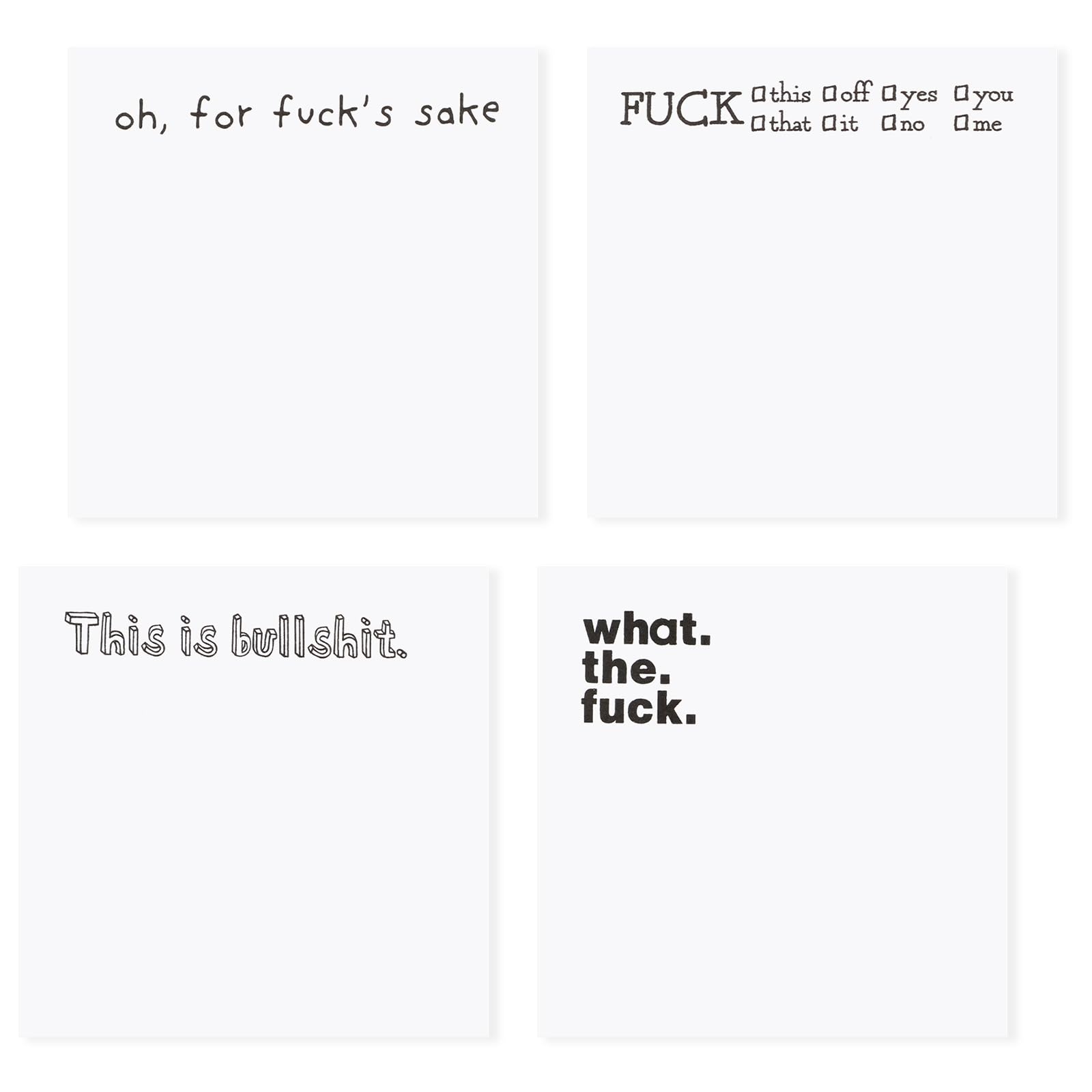 4 Pieces Funny Sticky Notes for Work Adults, F*ck Sticky Note, Oh, for Fu*k's, What The F*ck Sticky Notepad This is Bullshit, 3 x 3 Inches Rude Spoof Post Notes for Co-Workers Boss Office