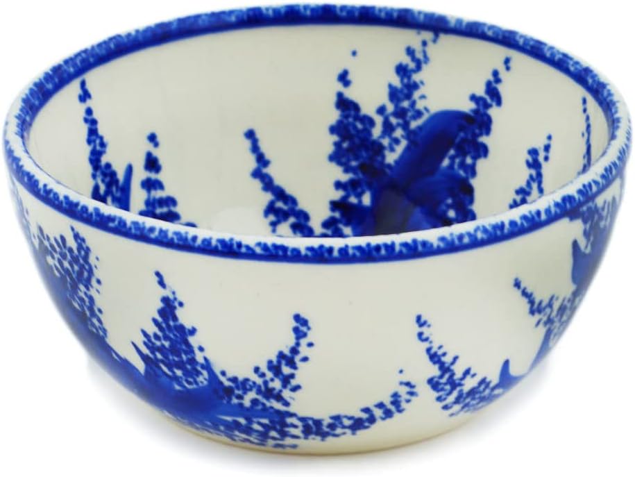 Polmedia Polish Pottery Bowl 5-inch - Spring Country Trip Pattern Handmade in Boleslawiec Poland by Ceramika Bona + Certificate of Authenticity