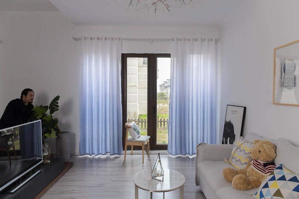 BOYOUTH Gradient Color Wood Grain Cloth Fabric Curtains with Grommets Top,Thermal Insulated Room Darkening Noise Reducing Panels Window Drapes,2 Panel Set,39W x 106L Inches,Grey and White