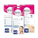 PARA PIELES SENSIBLES Veet Pure Bandas de Cera Fría Depilatoria para Piernas y Cuerpo, Pieles Sensibles, 40 Tiras + Depilación Facial, Pieles Sensibles, 40 Tiras + Depilación de Axilas, Pieles Sensibles, 16 Bandas