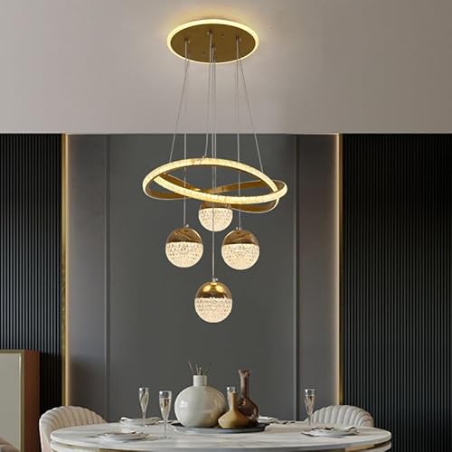 efperfect Modern Gold LED Chandeliers, 3-Color Change Pendant Light for