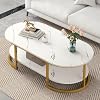 Modern Marble Coffee Table,2 Tier Coffee Table with Open Storage Shelf,Center Table with Gold Metal Frame,Cocktail Table for Living Room(47.3 L x 23.7 W x 17.8 H, White)