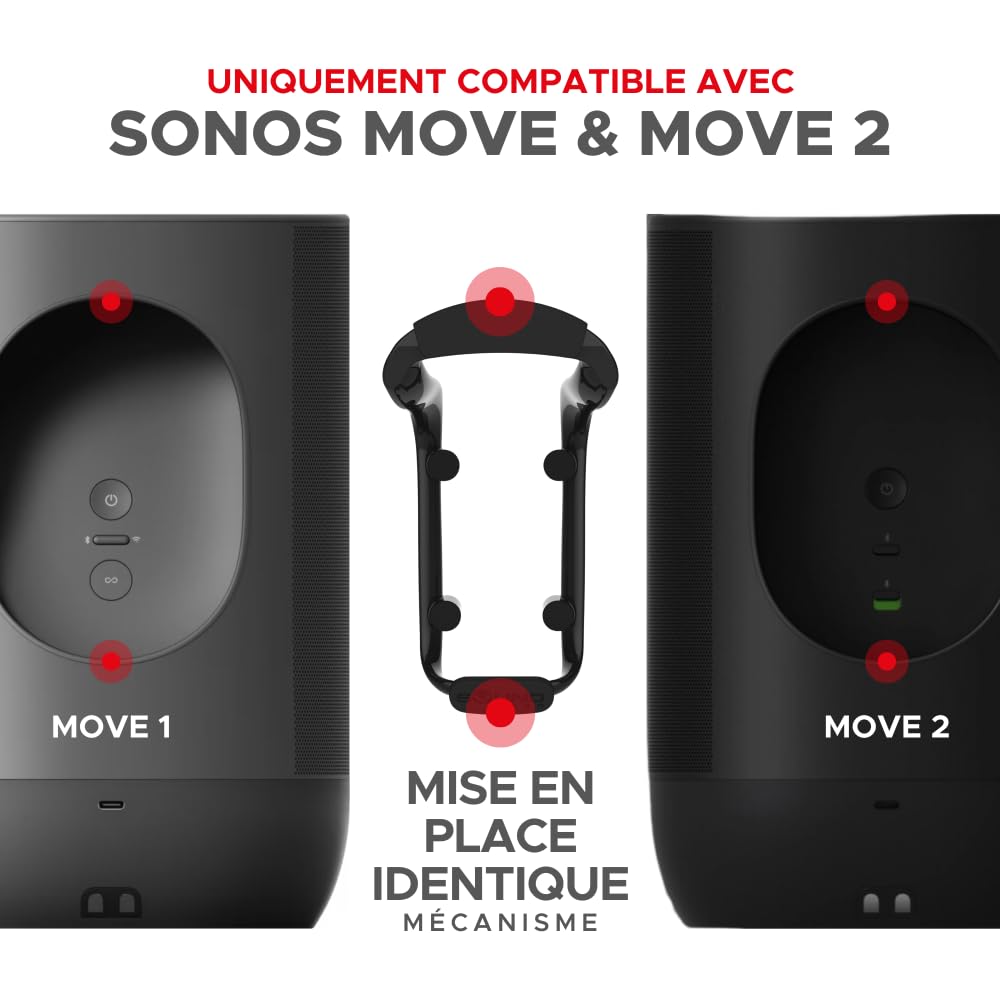 Move Support mural pour enceinte, résistant aux intempéries, Compatible avec Sonos Move version 1 et 2, avec accessoires de montage inclus, Noir