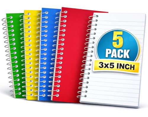 1InTheOffice Libros de notas en espiral de alambre, bloc de notas, 7.62 cm x 12.72 cm, reglas, bloc de notas pequeño 3 x 5, surtidos, 75 hojas/almohadilla, 5 almohadillas