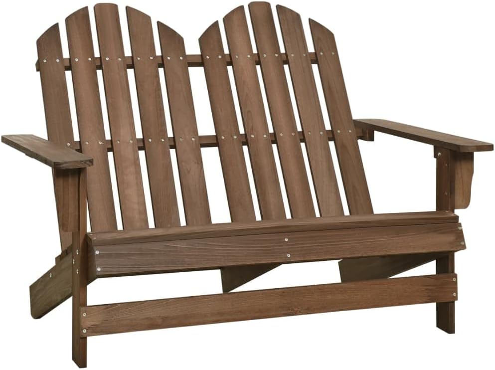 2-Seater Patio Adirondack Chair Solid Wood Fir, Comfortable Design, Weather Resistant, Brown