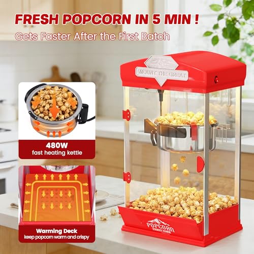 Image of Popcorn Machine, 10 Oz Vintage Popcorn Machine Cart with Wheels, Professional Movie Theater Style Popcorn Popper Makes Up to 40 Cups, Popcorn Maker Machine for Home & Commercial (Red)