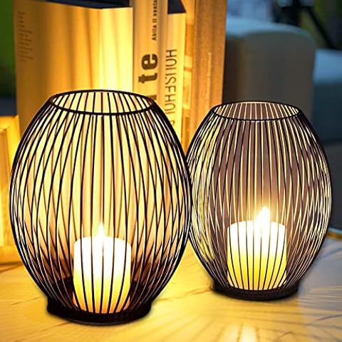 Oval Candle Holders, Set of 2, Taper Candles, Metal Decorative Candle Holder, Vintage Decorative Candle Holder for Home, Living Room, Table Decor, Wedding Dinner (Medium & Small) Cover