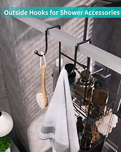 Hapirm Hanging Shower Caddy Over The Door With Soap Holder, No Drilling Adhesive Shower Organizer With 11 Hooks, Rustproof & Waterproof 304 Stainless Steel Shower Shelves For Bathroom - Black #TOP4