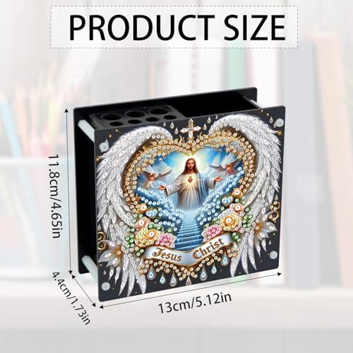 Image of Jesus Diamond Painting Pen Holder, DIY 5D Crystal Rhinestones Diamond Art Pencil Organizer, Decorative Desk Storage for Home and Office Supplies, Perfect for Storing Pens, Pencils, and Rulers
