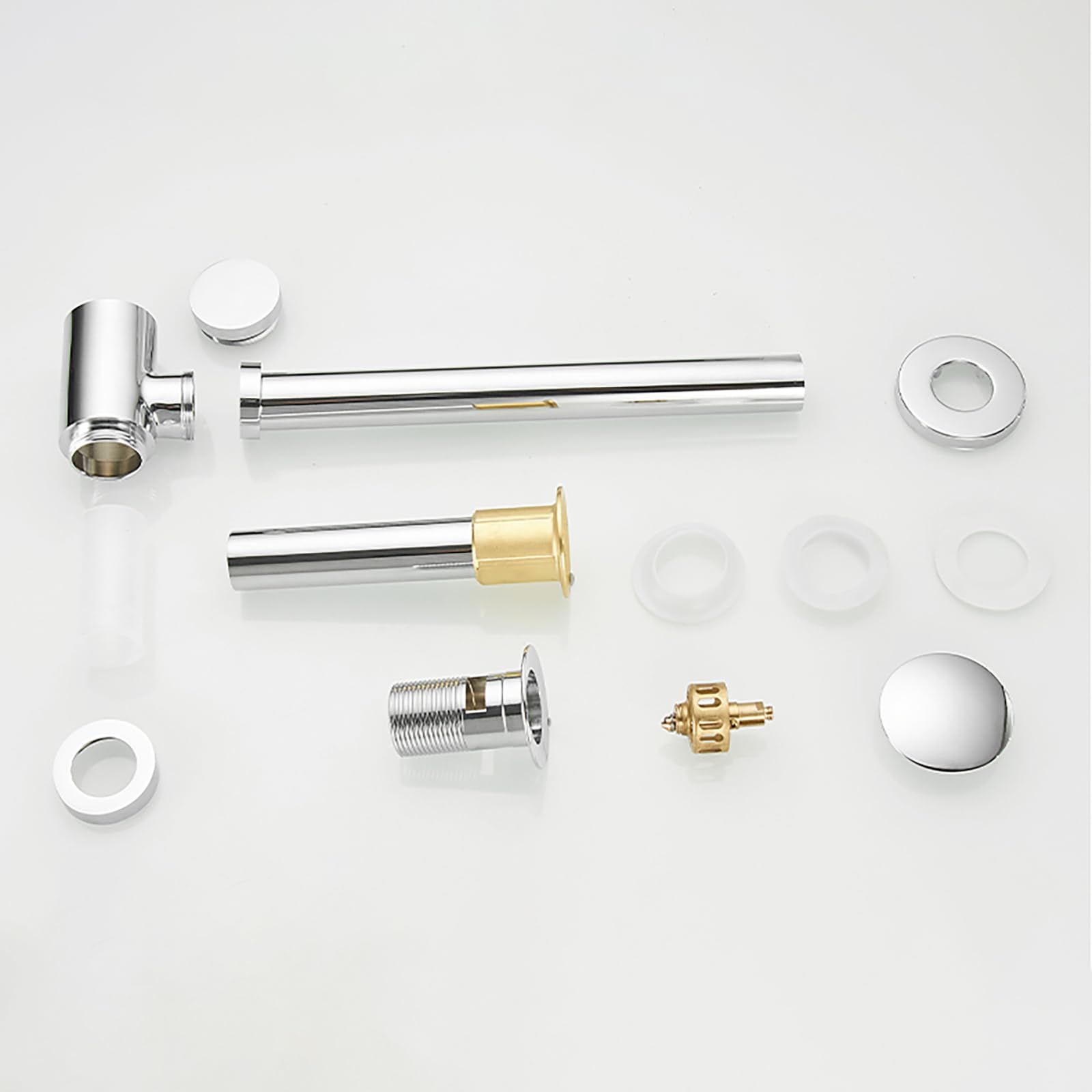 Siphon Waschbecken mit Überlauf,Pop Up Ablaufventil,Geruchsverschluss,Höhenverstellbar Abflussrohr Waschbecken,Universal Abflussrohr 1 1/4"