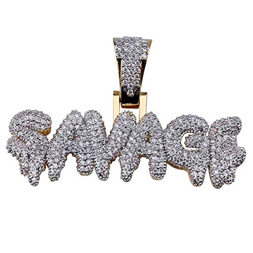 Hip Hop Iced Out Cubic Zircon Drip Bubble Letter Savage Pendant Necklace with 24inch Stainless Steel Rope Chain