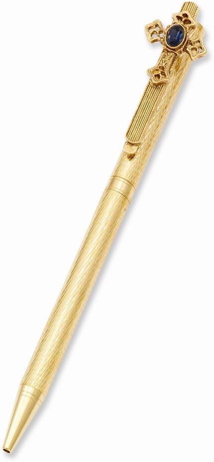 Gold-tone Blue Crystal Cross Pen
