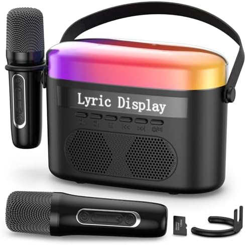 Karaoke Machine for Kids & Adults with Lyrics Display Screen Portable Bluetooth 5.3 Karaoke Speaker with High Power Dual Speakers with Timer White Noise & Night Light Home & Outdoor Party (Black)