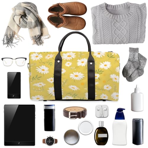 Daisy Travel Duffle Bag, Sports Gym Bags for Women Men, Carry On Weekender Overnight Bag, Spring Floral Workout Hospital Airplane Trips Bag 5