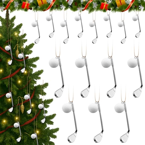 Marsui 10 Sets Golf Christmas Tree Ornaments with Gift Bags White Golf Ball and Pins Christmas Ornaments Gifts for Sports Lover Father Coworker Xmas Tree Decoration