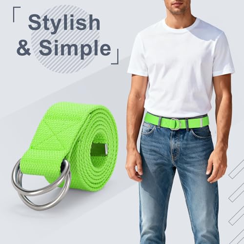Image of WHIPPY Mens Canvas Belt with Metal Double D-ring 1 1 /2 inch Wide Plus Size Unisex Web Cloth Casual Belt for Jeans Pants