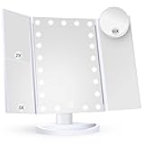 HUONUL Makeup Mirror Vanity Mirror with Lights, 2X, 3X, 10X Magnification, Touch Control, Trifold, White, 9.4