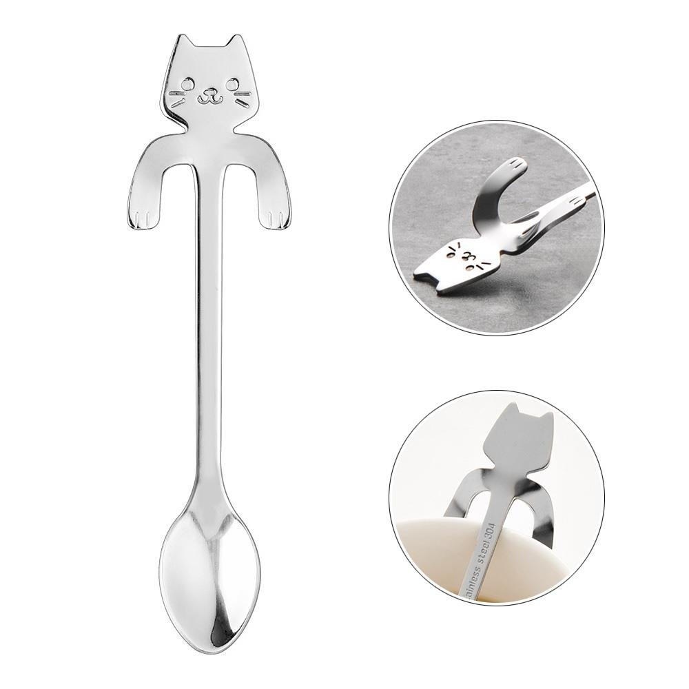 6 Cucchiaini Da Caffè Con Testa Di Gatto In Ceramica – Acciaio Inossidabile – Per Mescolare Tè, Caffè, Gelato – Regalo Per Amanti Gatti - 2