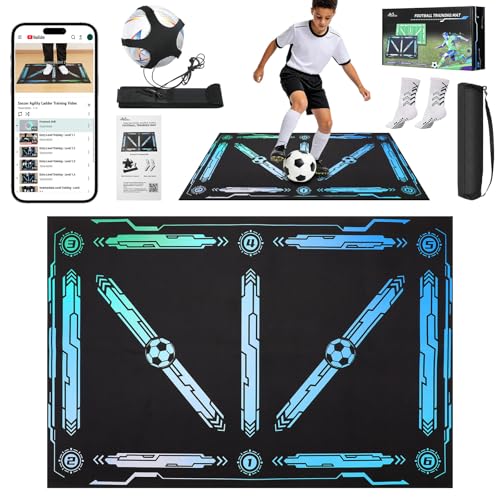 MoKo 35 24 Soccer Training Mat with Video Soccer Training Equipment Improve Strength Agility and Coordination Non-Slip Socks Storage Bag Portable Silent Footwork Mat Gift for Players Black
