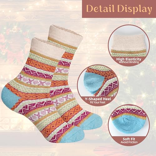 Image of LOCONHA Womens Wool Socks 5 Pairs Winter Warm Sock Thick Knit Cabin Cozy Crew Soft Socks Gifts for Women
