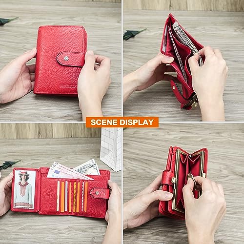 Contacts Womens Wallet Kiss Lock Purse RFID 11 Card Slots Ladies Bifold Leather Clutch with ID Window (Red) - Image 7