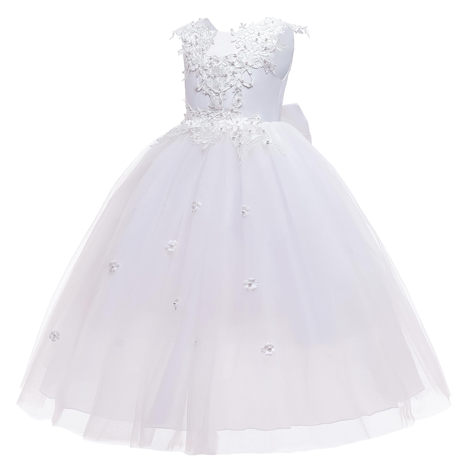 LOLANTA Festliches Kleid Mädchen, Prinzessin Kleider Mädchen Hochzeit Partykleid, Elegant Langes Abendkleid Kommunikation Spitze Tüllkleid für Kinder Rosa/Weiß/Blau