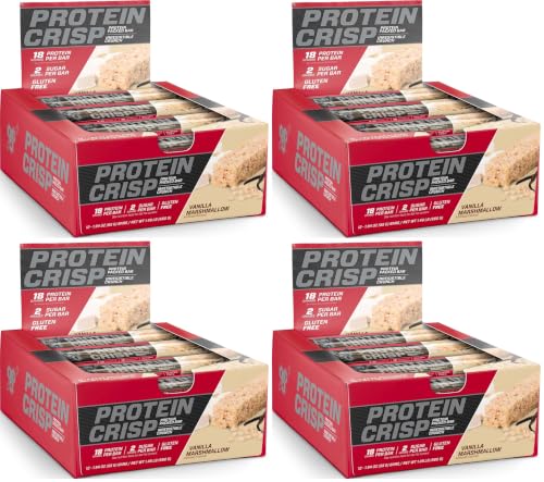Image of BSN Protein Crisp Bar, Vanilla Marshmallow, 18 Gram Protein Snack Bars with Whey and Fiber, Gluten-Free Crunchy Energy Bars for Workout, Fitness, On-the-Go, 12 Count (Pack of 4)