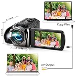 Video Camera Camcorder Digital Camera Recorder Full HD 1080P 15FPS 24MP 3.0 Inch 270 Degree Rotation LCD 16X Digital Zoom Camcorder Camera with 2 Batteries(Black) - Image 4
